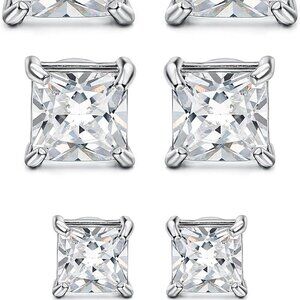 Elegant Silver Magnetic Cubic Zirconia Square Stud Earrings for Men & Women, 4-7
